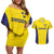 Sweden Rugby Custom Couples Matching Off Shoulder Short Dress and Hawaiian Shirt Three Crowns of Sweden Gold Pattern LT9 - Wonder Print Shop