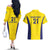 Sweden Rugby Custom Couples Matching Off The Shoulder Long Sleeve Dress and Hawaiian Shirt Three Crowns of Sweden Gold Pattern LT9 - Wonder Print Shop