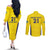 Sweden Rugby Custom Couples Matching Off The Shoulder Long Sleeve Dress and Long Sleeve Button Shirt Three Crowns of Sweden Gold Pattern