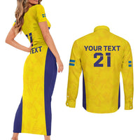 Sweden Rugby Custom Couples Matching Short Sleeve Bodycon Dress and Long Sleeve Button Shirt Three Crowns of Sweden Gold Pattern LT9 - Wonder Print Shop