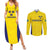Sweden Rugby Custom Couples Matching Summer Maxi Dress and Long Sleeve Button Shirt Three Crowns of Sweden Gold Pattern LT9 - Wonder Print Shop