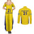 Sweden Rugby Custom Couples Matching Summer Maxi Dress and Long Sleeve Button Shirt Three Crowns of Sweden Gold Pattern LT9 - Wonder Print Shop