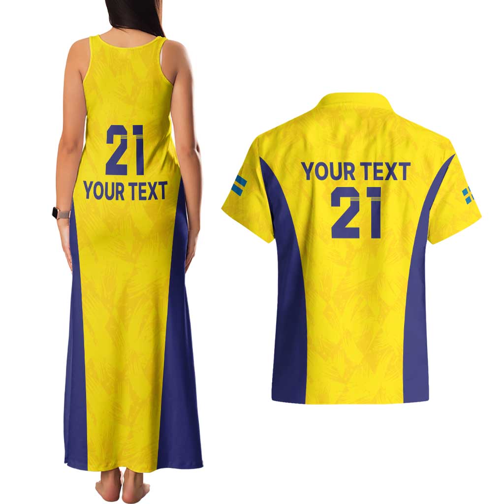 Sweden Rugby Custom Couples Matching Tank Maxi Dress and Hawaiian Shirt Three Crowns of Sweden Gold Pattern LT9 - Wonder Print Shop