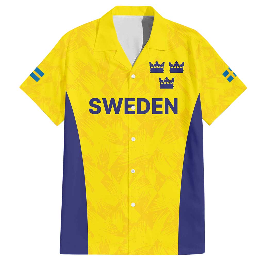 Sweden Rugby Custom Family Matching Long Sleeve Bodycon Dress and Hawaiian Shirt Three Crowns of Sweden Gold Pattern LT9 - Wonder Print Shop