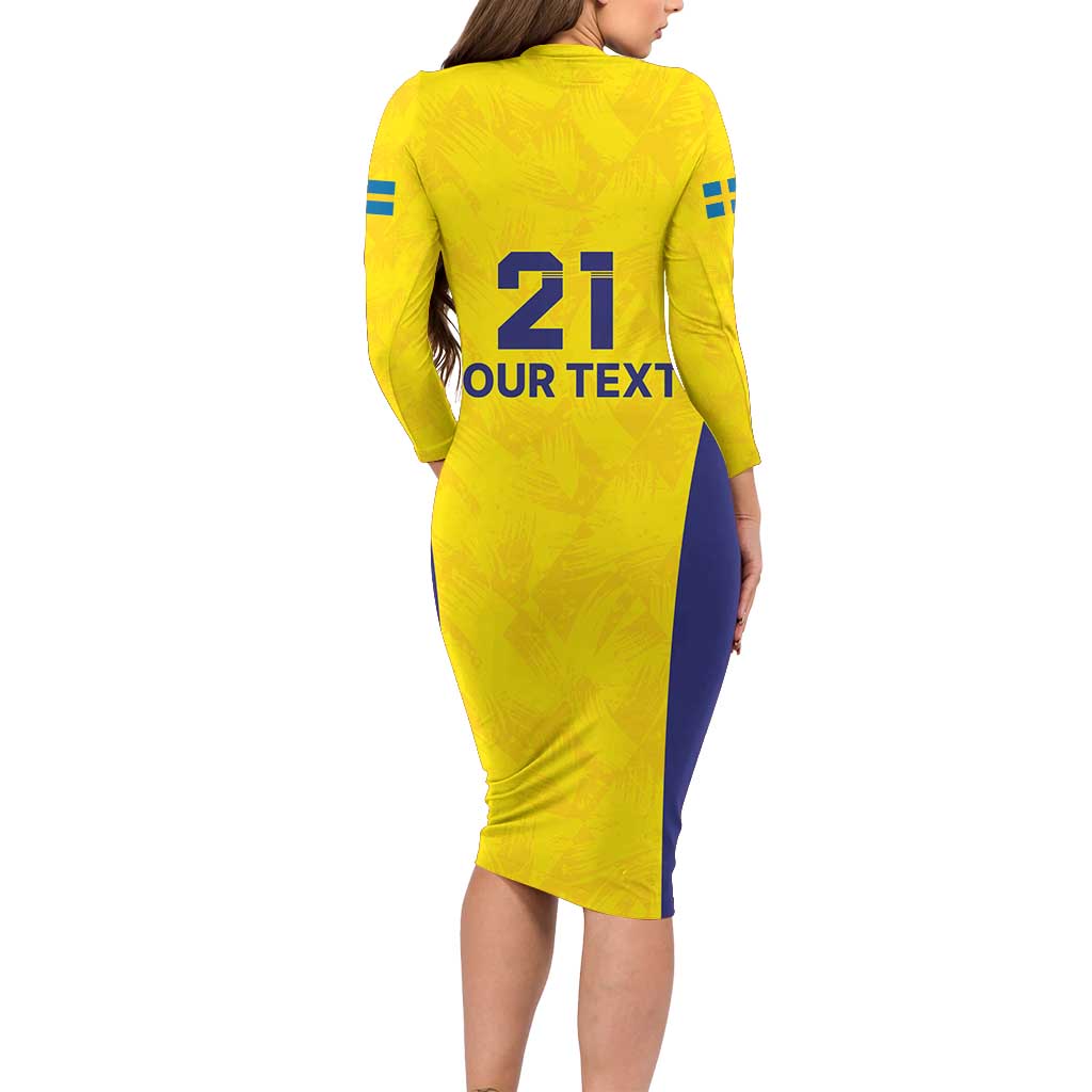 Sweden Rugby Custom Family Matching Long Sleeve Bodycon Dress and Hawaiian Shirt Three Crowns of Sweden Gold Pattern LT9 - Wonder Print Shop