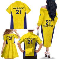 Sweden Rugby Custom Family Matching Off The Shoulder Long Sleeve Dress and Hawaiian Shirt Three Crowns of Sweden Gold Pattern - Wonder Print Shop
