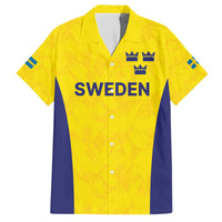 Sweden Rugby Custom Family Matching Off The Shoulder Long Sleeve Dress and Hawaiian Shirt Three Crowns of Sweden Gold Pattern - Wonder Print Shop