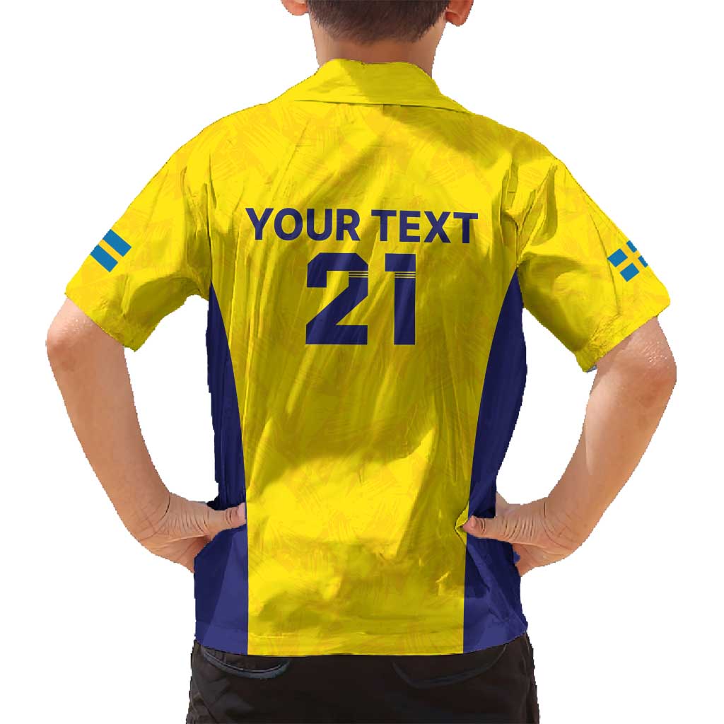 Sweden Rugby Custom Family Matching Off Shoulder Maxi Dress and Hawaiian Shirt Three Crowns of Sweden Gold Pattern LT9 - Wonder Print Shop