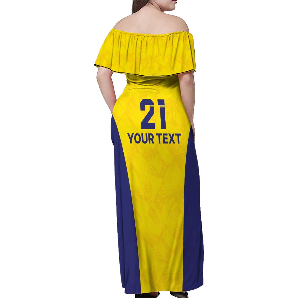 Sweden Rugby Custom Family Matching Off Shoulder Maxi Dress and Hawaiian Shirt Three Crowns of Sweden Gold Pattern LT9 - Wonder Print Shop