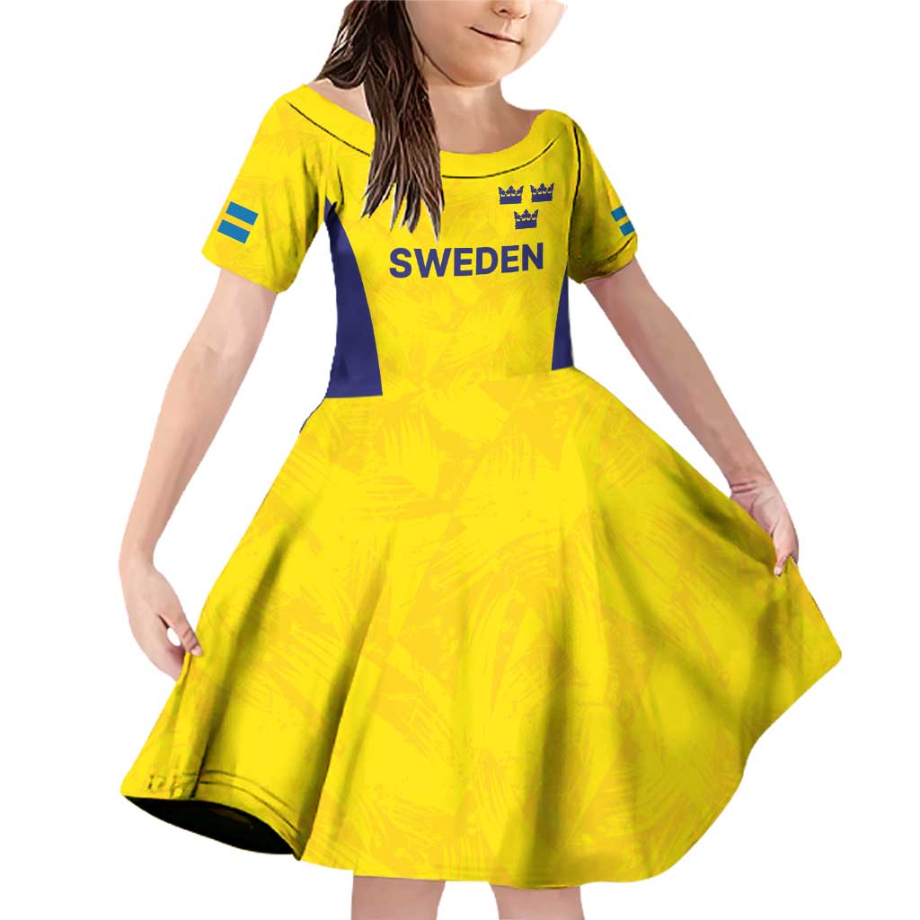 Sweden Rugby Custom Family Matching Off Shoulder Short Dress and Hawaiian Shirt Three Crowns of Sweden Gold Pattern LT9 - Wonder Print Shop