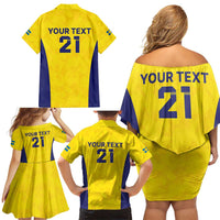 Sweden Rugby Custom Family Matching Off Shoulder Short Dress and Hawaiian Shirt Three Crowns of Sweden Gold Pattern LT9 - Wonder Print Shop