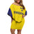 Sweden Rugby Custom Family Matching Off Shoulder Short Dress and Hawaiian Shirt Three Crowns of Sweden Gold Pattern LT9 - Wonder Print Shop