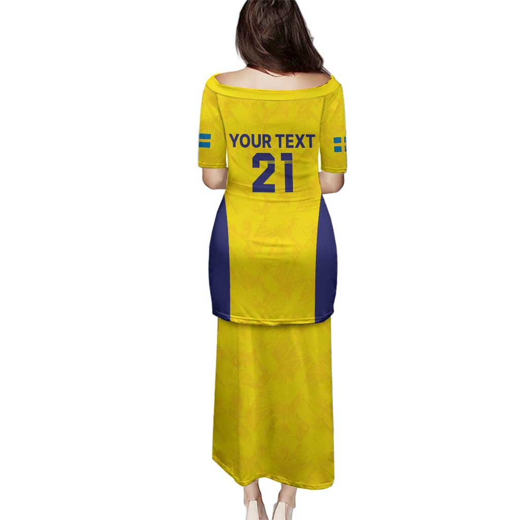 Sweden Rugby Custom Family Matching Puletasi and Hawaiian Shirt Three Crowns of Sweden Gold Pattern - Wonder Print Shop