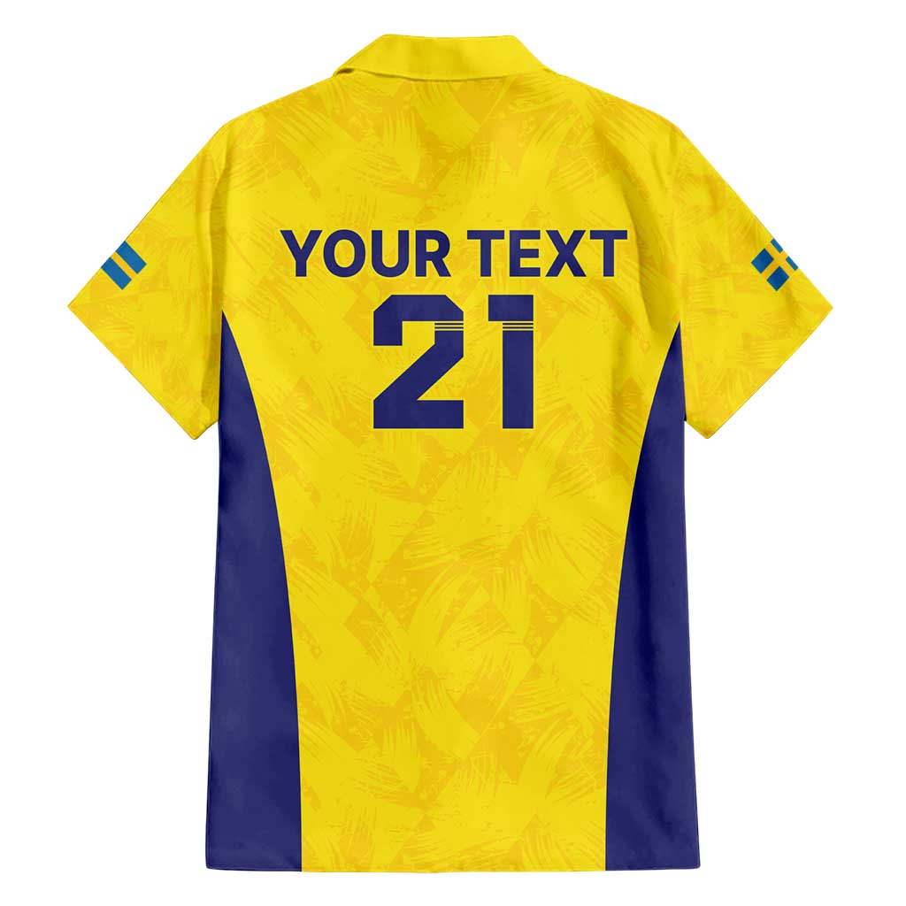 Sweden Rugby Custom Family Matching Short Sleeve Bodycon Dress and Hawaiian Shirt Three Crowns of Sweden Gold Pattern - Wonder Print Shop