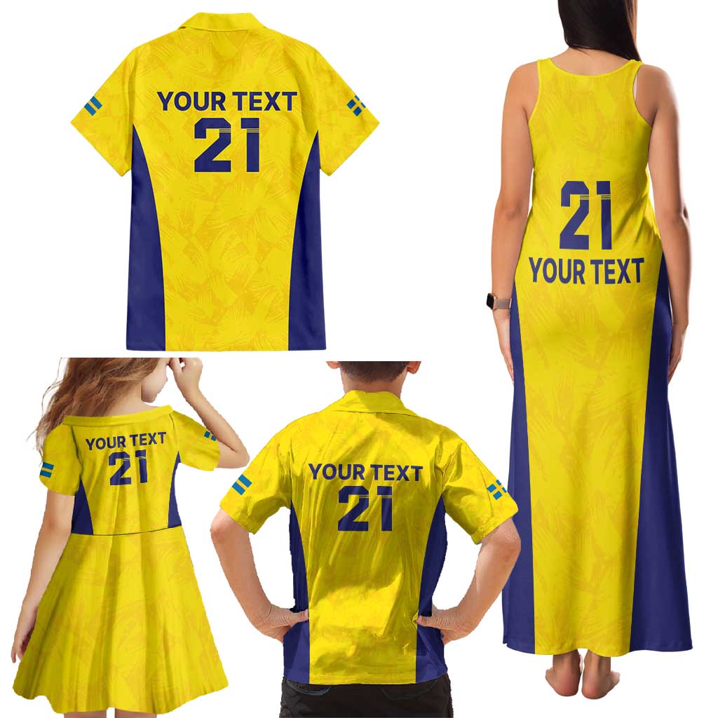 Sweden Rugby Custom Family Matching Tank Maxi Dress and Hawaiian Shirt Three Crowns of Sweden Gold Pattern - Wonder Print Shop
