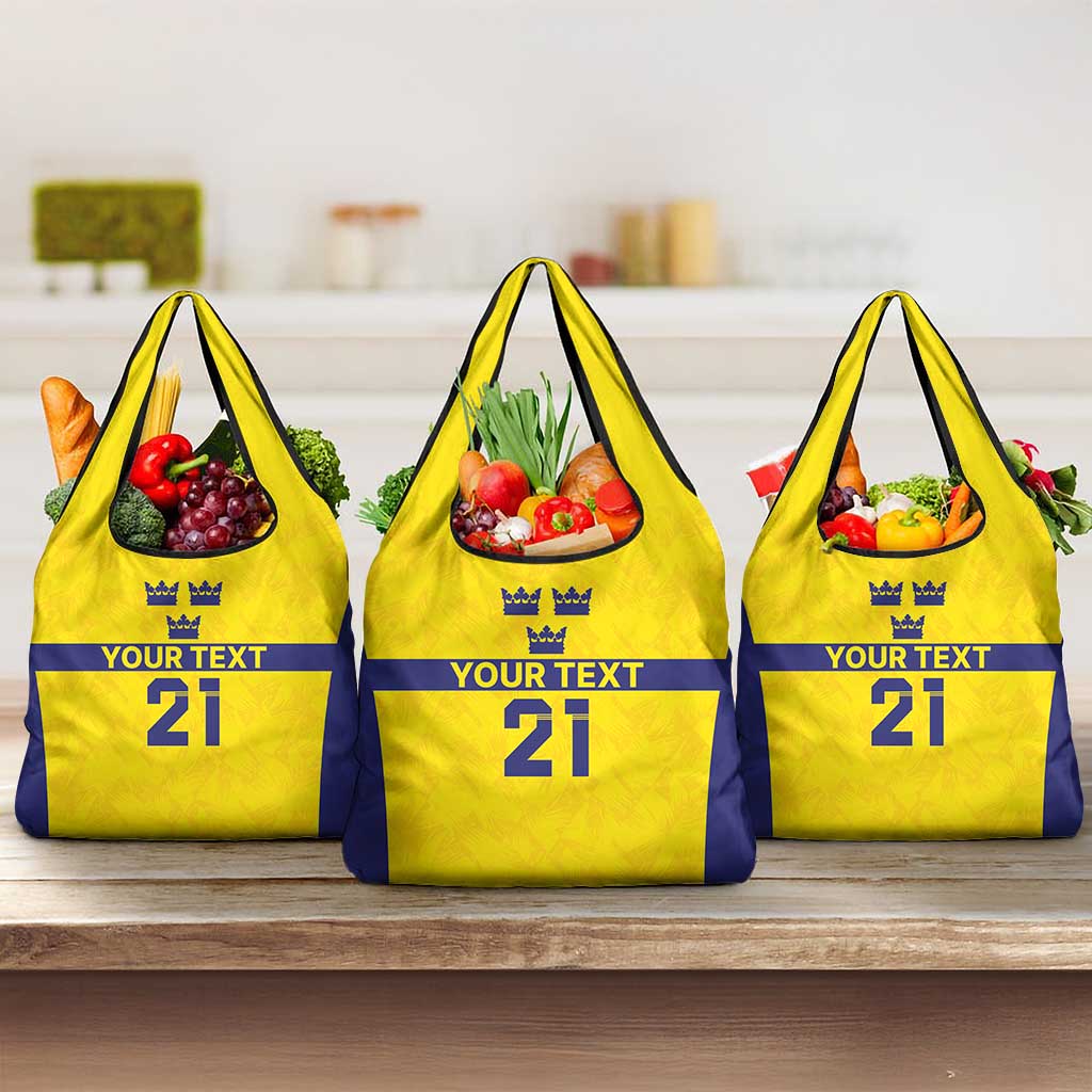 Sweden Rugby Custom Grocery Bag Three Crowns of Sweden Gold Pattern