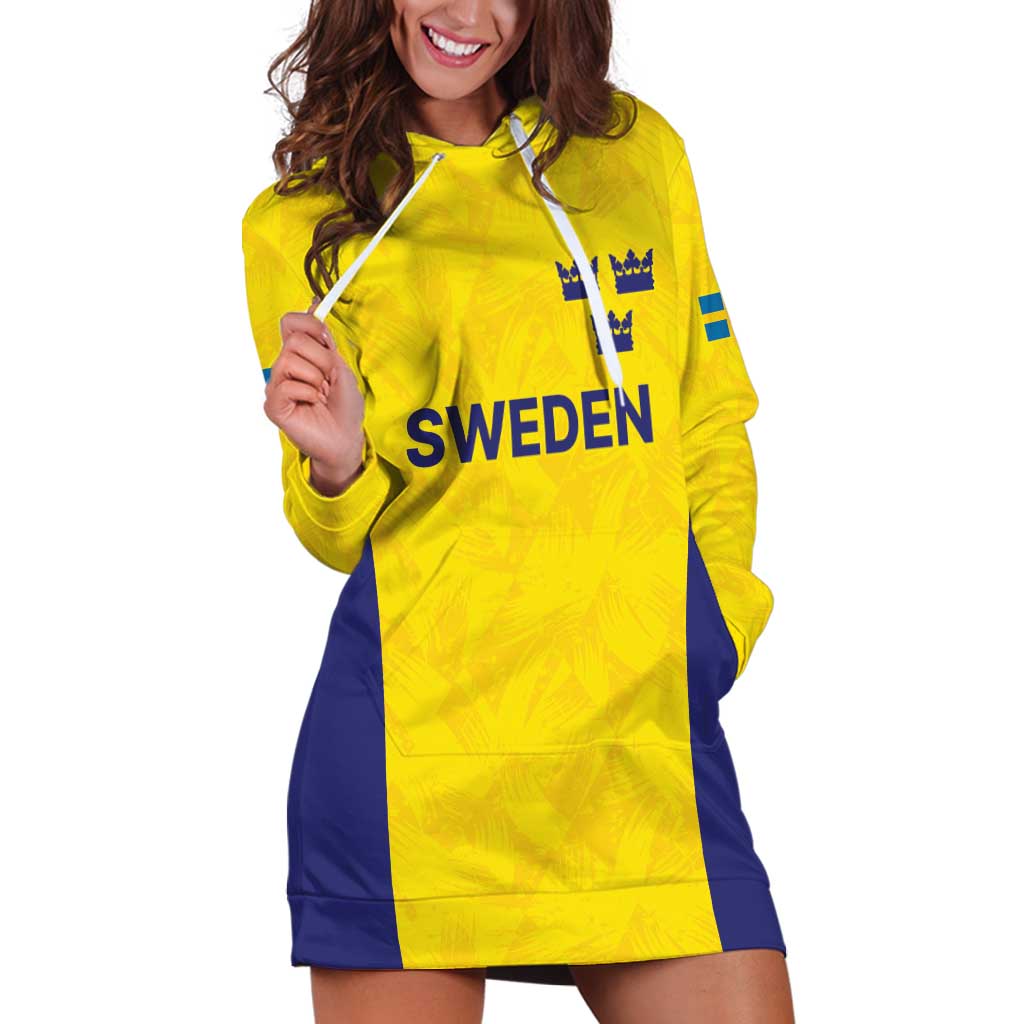 Sweden Rugby Custom Hoodie Dress Three Crowns of Sweden Gold Pattern - Wonder Print Shop