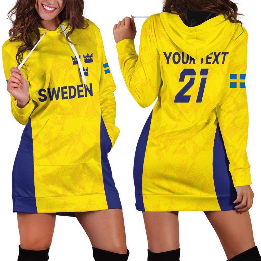 Sweden Rugby Custom Hoodie Dress Three Crowns of Sweden Gold Pattern - Wonder Print Shop