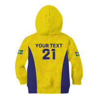 Sweden Rugby Custom Kid Hoodie Three Crowns of Sweden Gold Pattern - Wonder Print Shop