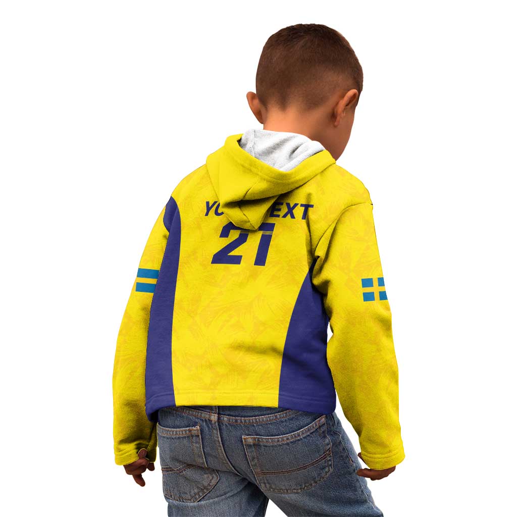 Sweden Rugby Custom Kid Hoodie Three Crowns of Sweden Gold Pattern - Wonder Print Shop