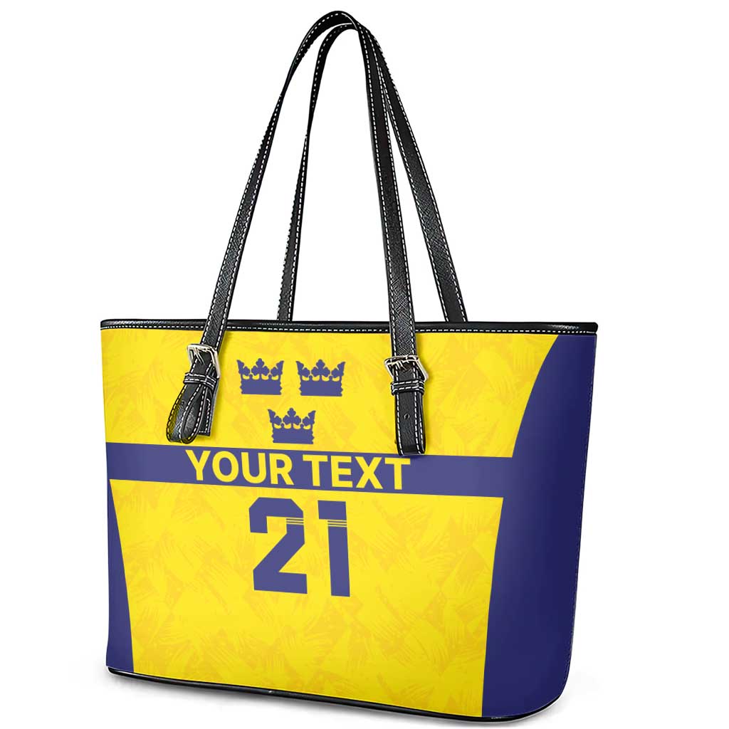 Sweden Rugby Custom Leather Tote Bag Three Crowns of Sweden Gold Pattern - Wonder Print Shop