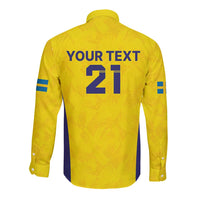 Sweden Rugby Custom Long Sleeve Button Shirt Three Crowns of Sweden Gold Pattern - Wonder Print Shop