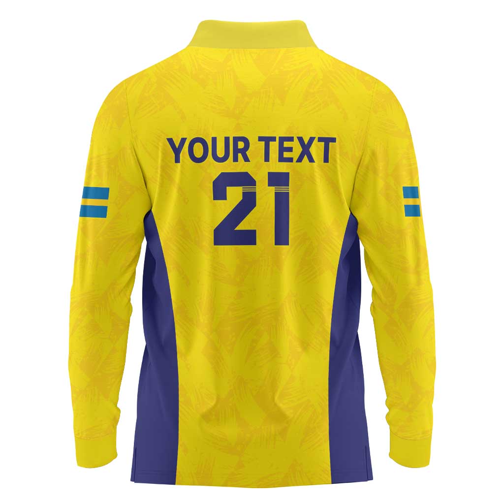 Sweden Rugby Custom Long Sleeve Polo Shirt Three Crowns of Sweden Gold Pattern - Wonder Print Shop