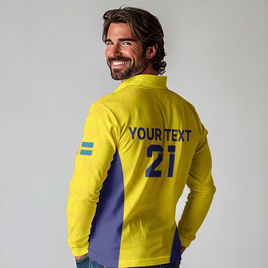 Sweden Rugby Custom Long Sleeve Polo Shirt Three Crowns of Sweden Gold Pattern - Wonder Print Shop
