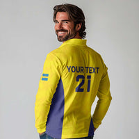 Sweden Rugby Custom Long Sleeve Polo Shirt Three Crowns of Sweden Gold Pattern - Wonder Print Shop