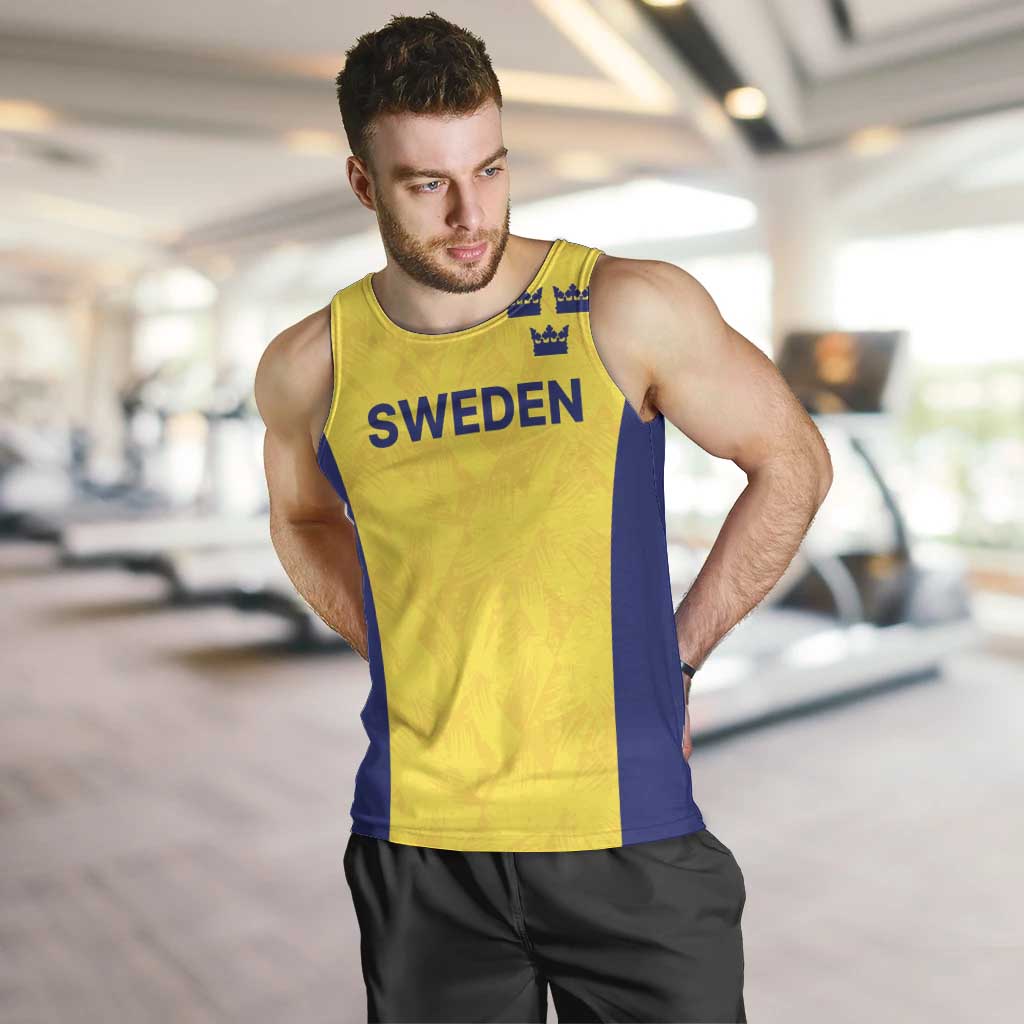 Sweden Rugby Custom Men Tank Top Three Crowns of Sweden Gold Pattern - Wonder Print Shop