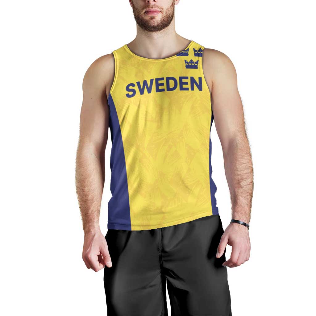Sweden Rugby Custom Men Tank Top Three Crowns of Sweden Gold Pattern - Wonder Print Shop