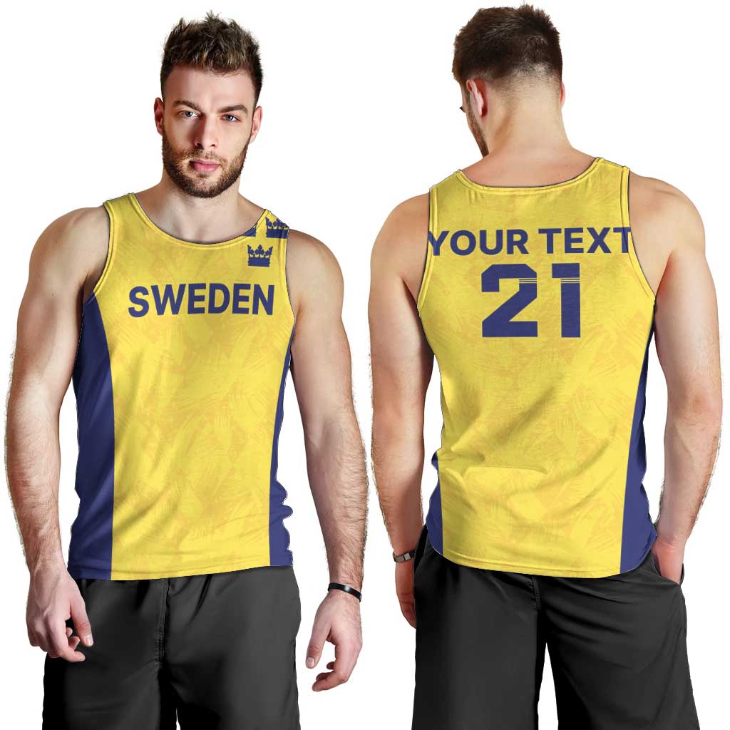 Sweden Rugby Custom Men Tank Top Three Crowns of Sweden Gold Pattern - Wonder Print Shop