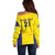 Sweden Rugby Custom Off Shoulder Sweater Three Crowns of Sweden Gold Pattern - Wonder Print Shop