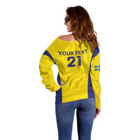Sweden Rugby Custom Off Shoulder Sweater Three Crowns of Sweden Gold Pattern - Wonder Print Shop