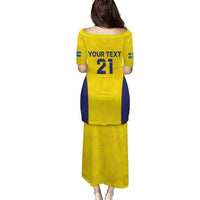 Sweden Rugby Custom Puletasi Three Crowns of Sweden Gold Pattern - Wonder Print Shop