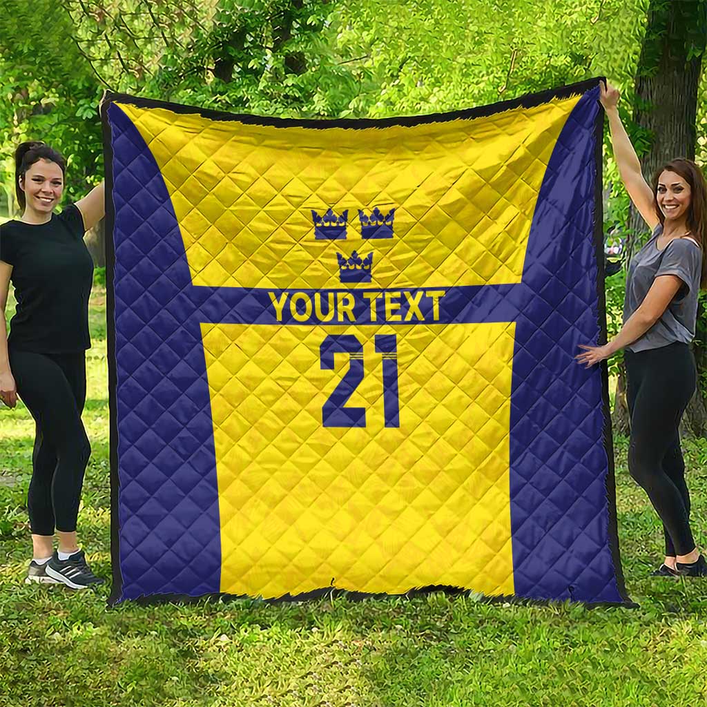 Sweden Rugby Custom Quilt Three Crowns of Sweden Gold Pattern - Wonder Print Shop