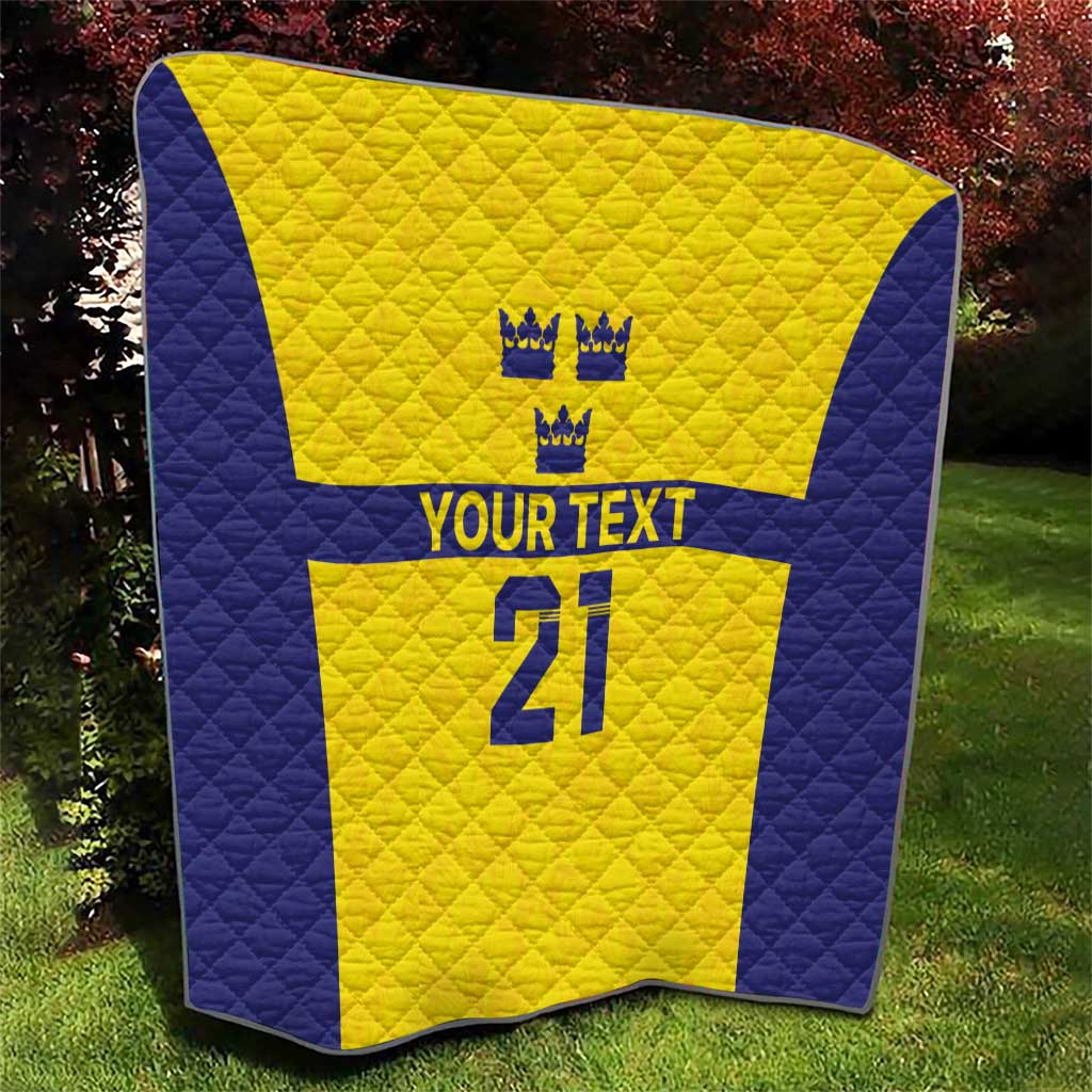Sweden Rugby Custom Quilt Three Crowns of Sweden Gold Pattern - Wonder Print Shop