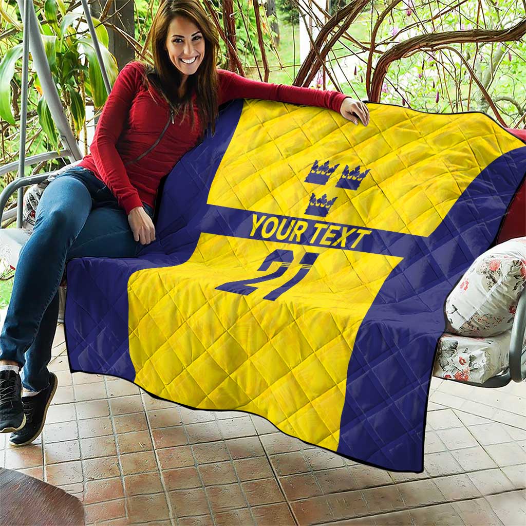 Sweden Rugby Custom Quilt Three Crowns of Sweden Gold Pattern - Wonder Print Shop