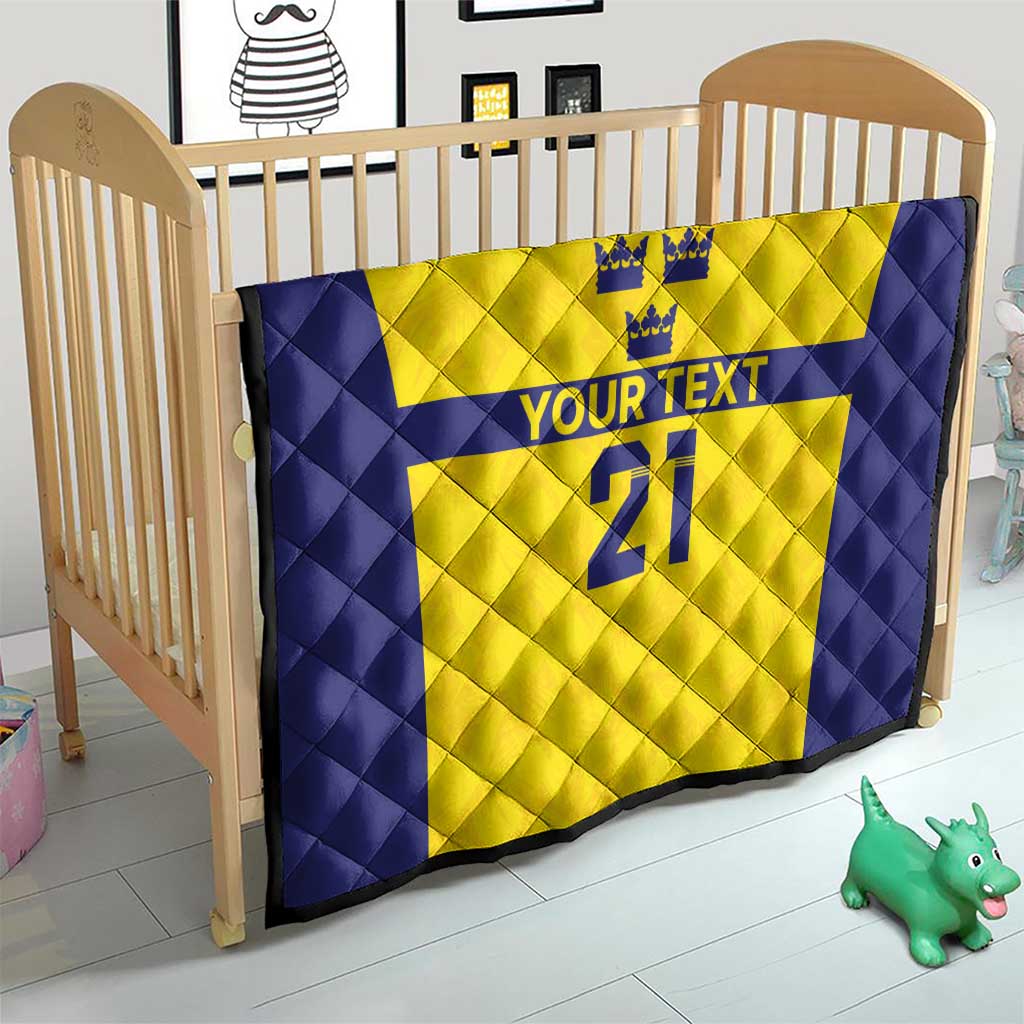 Sweden Rugby Custom Quilt Three Crowns of Sweden Gold Pattern - Wonder Print Shop