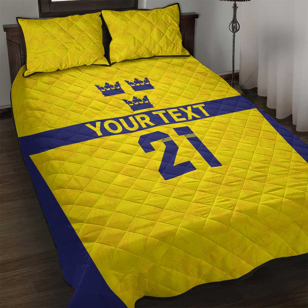 Sweden Rugby Custom Quilt Bed Set Three Crowns of Sweden Gold Pattern - Wonder Print Shop