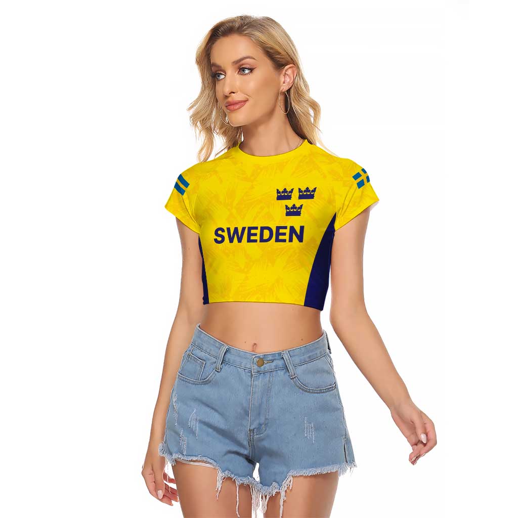 Sweden Rugby Custom Raglan Cropped T Shirt Three Crowns of Sweden Gold Pattern - Wonder Print Shop
