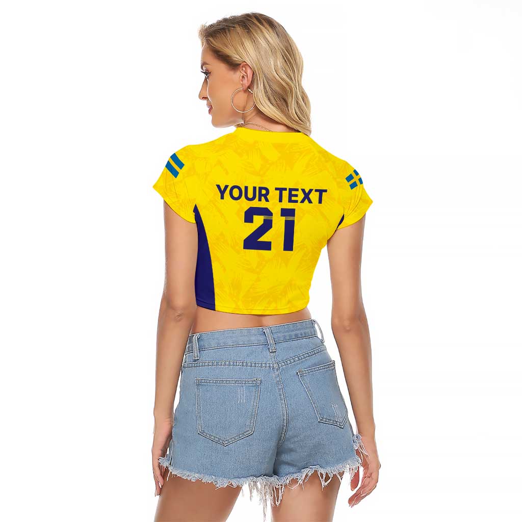 Sweden Rugby Custom Raglan Cropped T Shirt Three Crowns of Sweden Gold Pattern - Wonder Print Shop