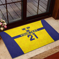 Sweden Rugby Custom Rubber Doormat Three Crowns of Sweden Gold Pattern - Wonder Print Shop