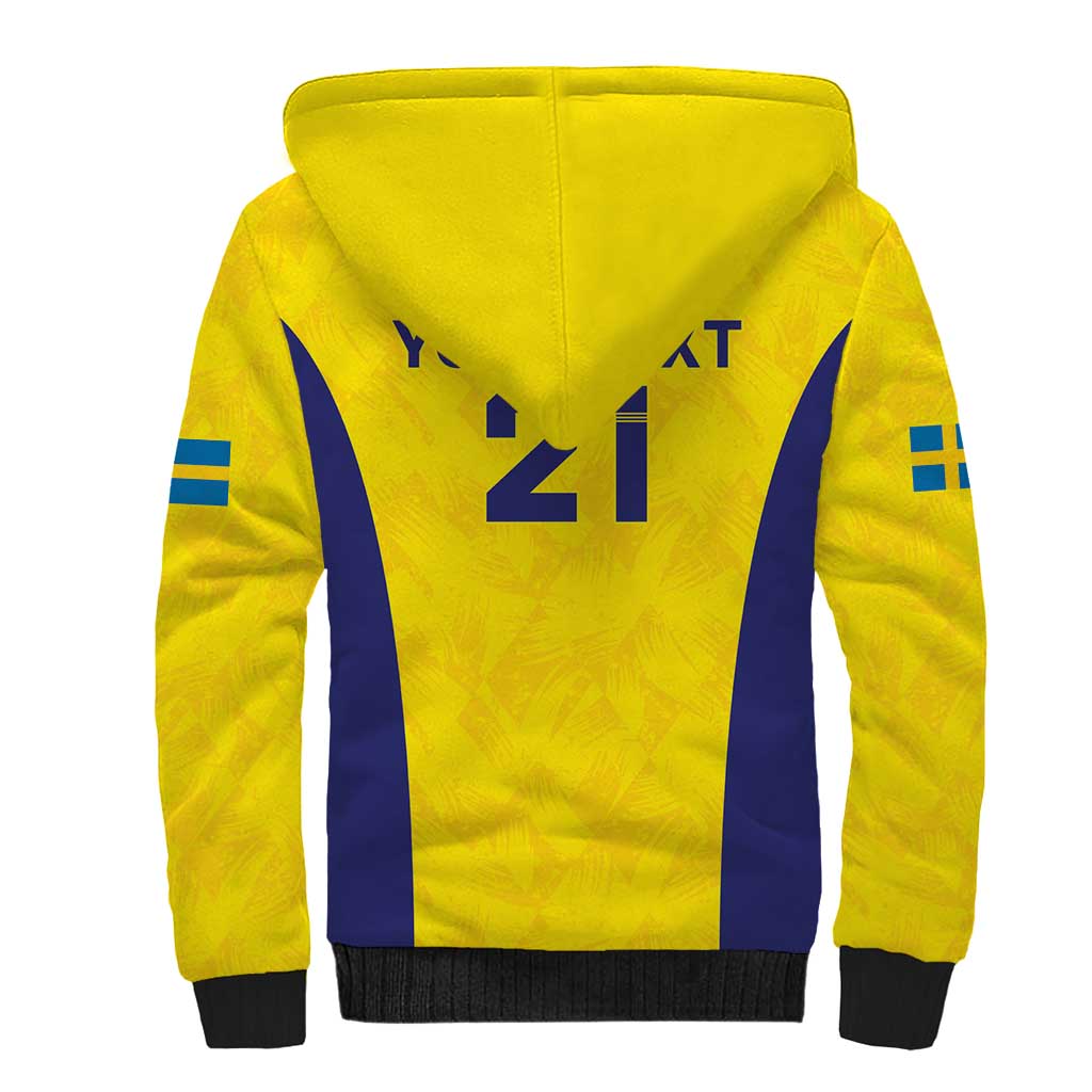 Sweden Rugby Custom Sherpa Hoodie Three Crowns of Sweden Gold Pattern - Wonder Print Shop