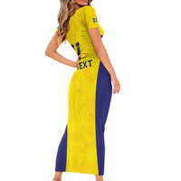 Sweden Rugby Custom Short Sleeve Bodycon Dress Three Crowns of Sweden Gold Pattern - Wonder Print Shop