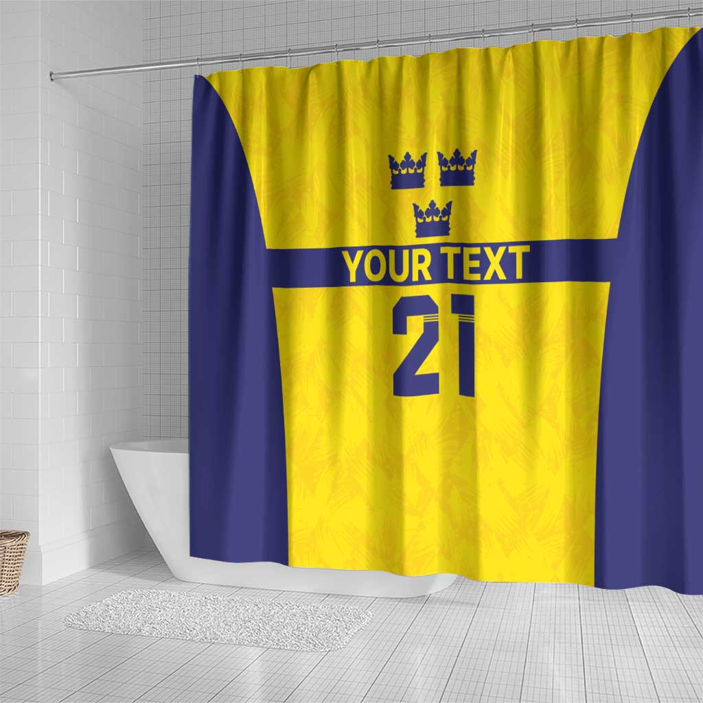 Sweden Rugby Custom Shower Curtain Three Crowns of Sweden Gold Pattern