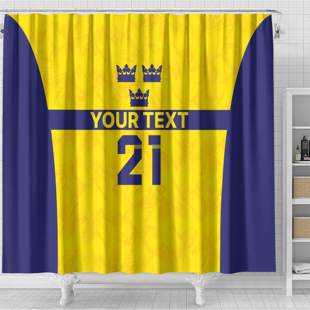 Sweden Rugby Custom Shower Curtain Three Crowns of Sweden Gold Pattern