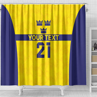 Sweden Rugby Custom Shower Curtain Three Crowns of Sweden Gold Pattern