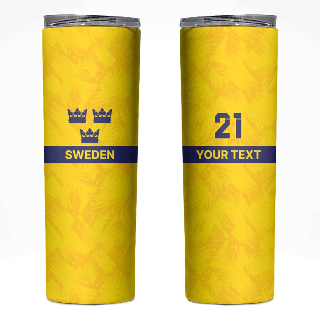 Sweden Rugby Custom Skinny Tumbler Three Crowns of Sweden Gold Pattern - Wonder Print Shop