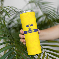 Sweden Rugby Custom Skinny Tumbler Three Crowns of Sweden Gold Pattern - Wonder Print Shop